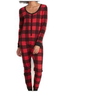 OLD NAVY SIZE MEDIUM THERMAL ONE PIECE RED BUFFALO PLAIID XMAS PJS PAJAMAS